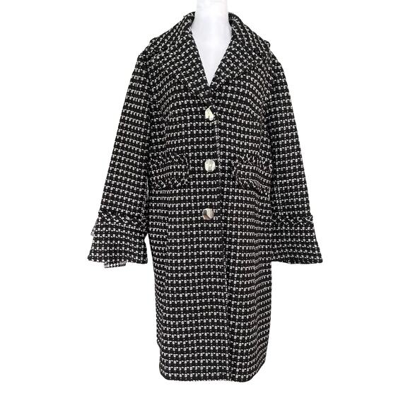 NWT Vtg Worthington Black White Houndstooth Midi Pea Coat XL Career Professional - Picture 1 of 9